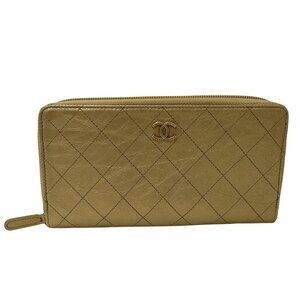 CHANEL Gold Leather Logo Wallet